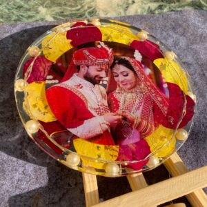 Rose Preservation - Varmala Preservation Personalized Resin Table Top With LED - Resin Photo Frame