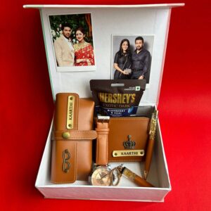 Shop the Best Personalized Birthday Hamper for Boys with Watch, Wallet, Pen, Keychain, Eyewear Case, Chocolates, and Photos