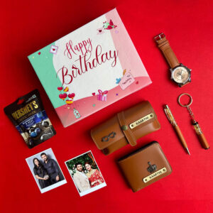 Shop the Best Personalized Birthday Hamper for Boys with Watch, Wallet, Pen, Keychain, Eyewear Case, Chocolates, and Photos