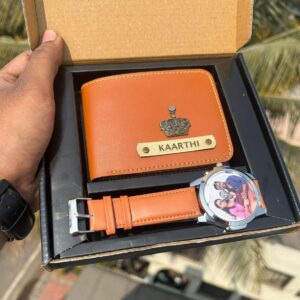 Considered to be the most essential accessory for men, a classy wallet that feels comfortable in your pocket. You can customize your wallet by choosing  your favorite color and then adding your name, charm on the wallet and wrist watch.