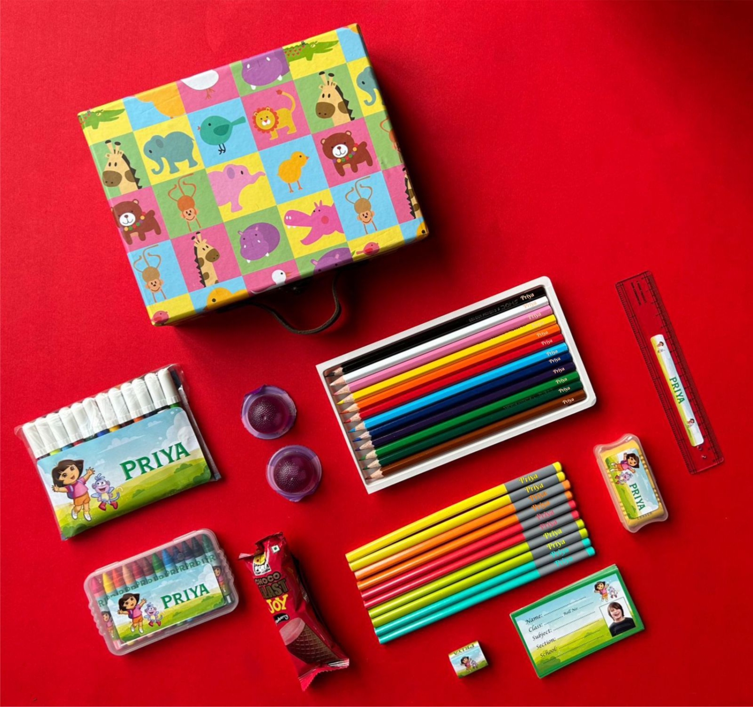 Kids stationary kit This Product vibrant and engaging kids' stationary kit, designed to inspire creativity and make learning a joyful experience. This all-in-one kit includes a delightful assortment of essential stationary items specially curated for young minds.