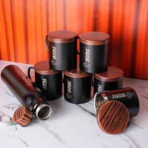 Personalized Steel Bottle With Mugs Gift Set For Diwali - Diwali Gift For Boss