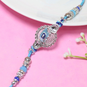 Blue Morpankh Rakhi – Traditional Peacock Feather Design – Elegant Raksha Bandhan Rakhi