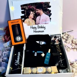 Personalized Gift Hamper for Him - Valentine's Day Surprise Box - Custom Name Bottle, Watch, Perfume