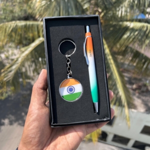 Independence Day special - Premium Tricolor Pen & Keychain Gift Set - Corporate Gift Set