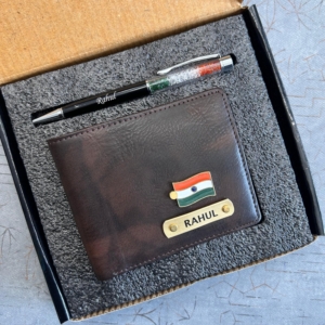 Personalized Indian Flag Wallet & Pen Combo Gift Set - Independence Day Special - Personalized Gift For Men - Perfect Combo For Independence Day Gift - Customized Wallet And Pen