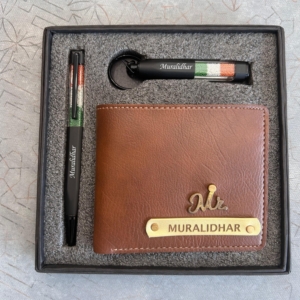 Premium Personalized Tricolor Wallet, Pen & Keychain Gift Set - Independence Day Special - Perfect Corporate Gift