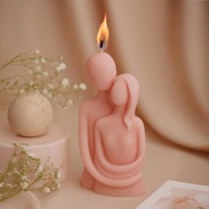 Romantic Hug Couple Candle – Pink Decorative Wax Sculpture - Perfect For Couple Room Decor - Best Gift For Couple - Couple Candle