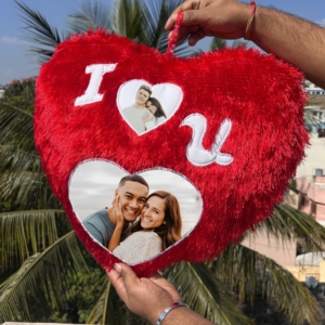 Personalized Heart Shaped Fur Pillow - Custom Photo Pillow - 'I ❤ U' Design - Valentine's Day Gift