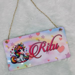 Personalized Unicorn Themed Name Hanging - Wooden Hanging Frame
