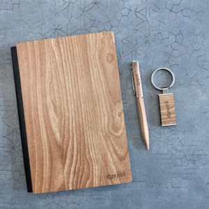 Personalized Wooden Diary, Pen & Keychain Gift Set – Elegant Corporate & Personal Gifting