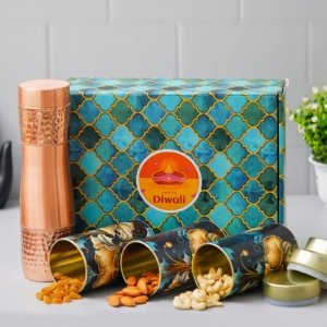 Diwali Special Hamper - Premium Copper Bottle & Dry Fruit Hamper – Perfect Diwali Gift - Perfect Gift For Corporate