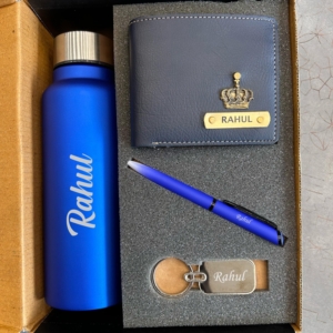 Luxury Personalized Gift Hamper – Bottle, Wallet, Pen & Keychain (Custom Name Engraved) - Perfect For Gifting - Corporate Gift Set