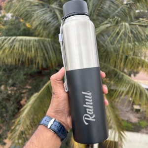 Personalized Stainless Steel Water Bottle – Dual Tone Black & Silver Finish - Perfect For Daily Use