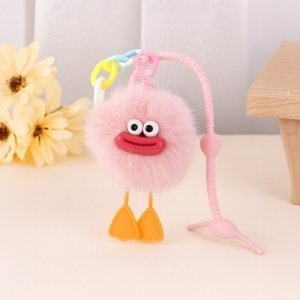 Cute Fluffy Duck Keychain - Adorable Pom Pom Bag Charm - Perfect For Kids - Cute Keychain for Kids