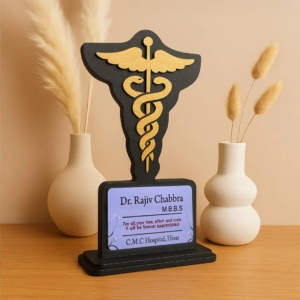 Personalized Doctor Appreciation Trophy - Customized Wooden Doctor Name Plate Trophy – Caduceus Design - Perfect For Doctors