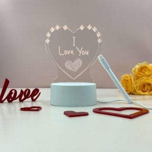 Personalized “I Love You” LED Acrylic Night Lamp With LED note board and pen - Perfect Gift For Couple