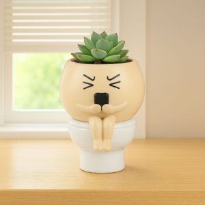 Cute Cartoon Toilet Sitting Succulent Planter Pot - Gift For Plant Lovers - Cute Gift Idea - Perfect for Home Decor