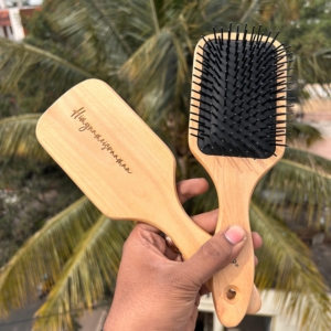Personalized Wooden Paddle Hair Brush - Valentine's Day Gift - Custom Engraved/UV Printed Backside - Natural Wooden Bristles