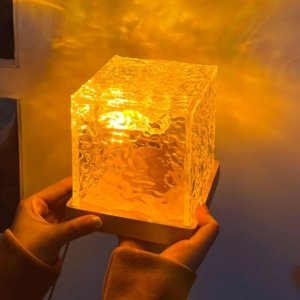 Crystal Glass Cube Table Lamp – Warm Light USB Powered Night Lamp - Perfect For Home Decor - Perfect Item For Gifting