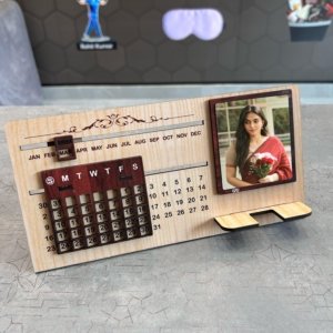Personalized Wooden Perpetual Calendar with Photo Frame - MDF infinity Calendar cum Mobile stand - Perfect For Gifting