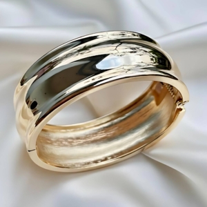 Chunky Modern Gold Bracelet - High Polish Luxury Jewellery - Hinged Statement Bangle