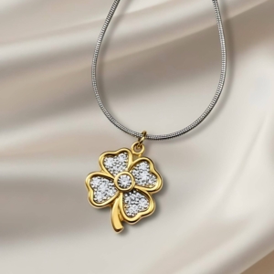 Crystal Four-Leaf Clover Pendant Necklace on Silver Snake Chain