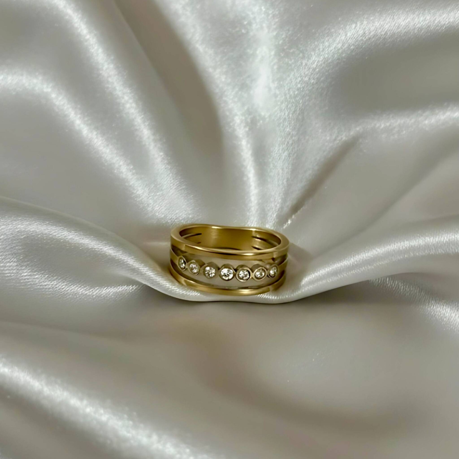 Five-Stone Crystal Band Ring in High-Polish Gold