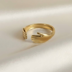 Gold Hugging Hands Open Ring - Adjustable Sentimental Jewellery