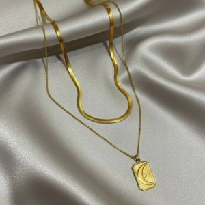 Gold Pre-Layered Necklace Set - Snake Chain and Moon Pendant Jewellery