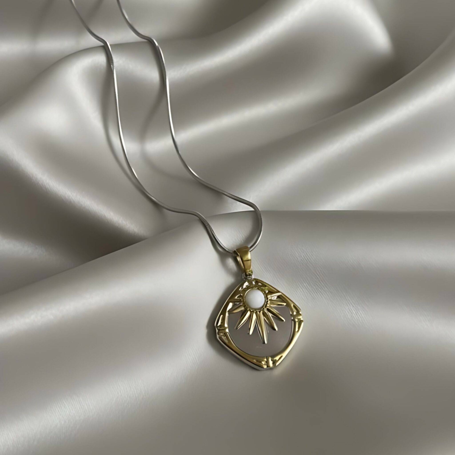 Two-Tone Celestial Sunburst Pendant - Vintage-Inspired Statement Necklace