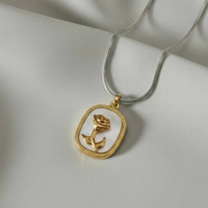 Two-Tone Rose Pendant Necklace with Mother-Of-Pearl Inlay