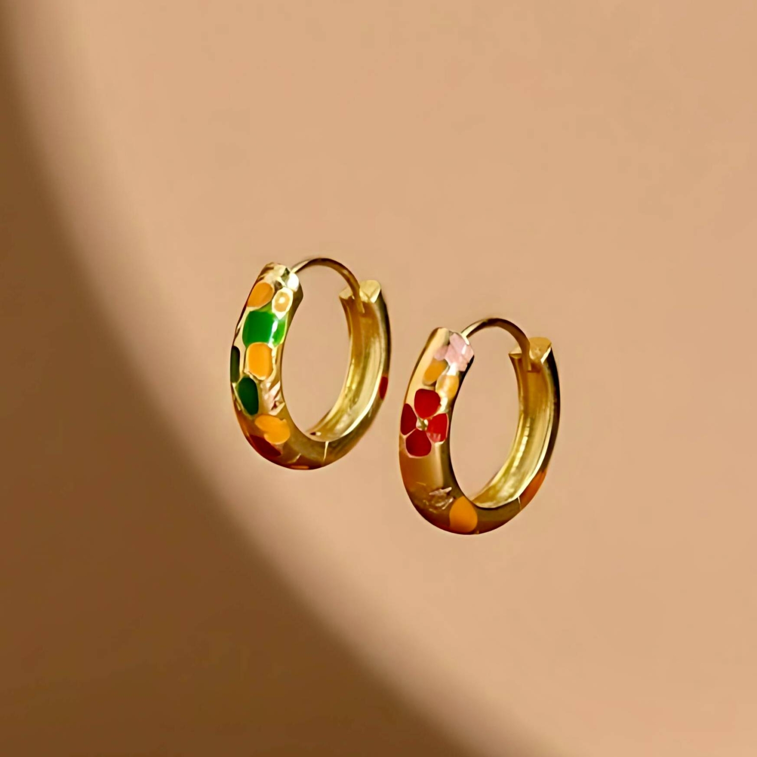 Vibrant Enamel Floral Dot Hoop Earrings - Retro Floral Statement Jewellery