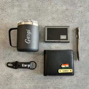 Personalized Men's Essential Gift Hamper for Boys & Gents - Custom Engraved Wallet, Mug, Pen & More personalized gift product photo