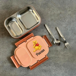 Personalized Kids' Stainless Steel Lunch Box with Custom Name & Cartoon (4-Side Lock Design) personalized gift product photo
