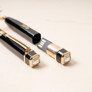 Personalized Pen & 64GB USB Keychain Gift Set with Diamond Accents - Premium Black personalized gift product photo