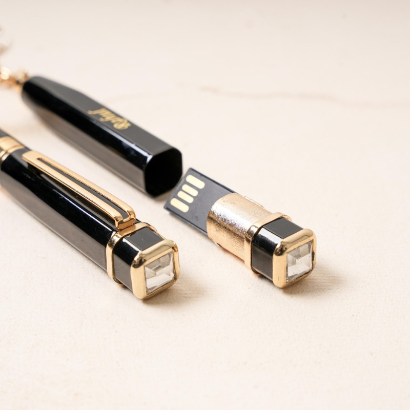 Personalized Pen & 64GB USB Keychain Gift Set with Diamond Accents – Premium Black – Personalized Gift Product Photo Personalized Pen & 64GB USB Keychain Gift Set with Diamond Accents - Premium Black personalized gift product photo