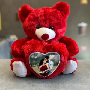 Personalized Photo Heart Pillow with Soft Red Teddy Bear - 12 Inch Custom Gift Combo personalized gift product photo