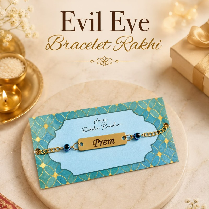 Personalized Evil Eye Rakhi Bracelet with Custom Name | Best Gift for Brother, Sister & Rakshabandhan – Personalized Gift Product Photo Personalized Evil Eye Rakhi Bracelet with Custom Name | Best Gift for Brother, Sister & Rakshabandhan personalized gift product photo