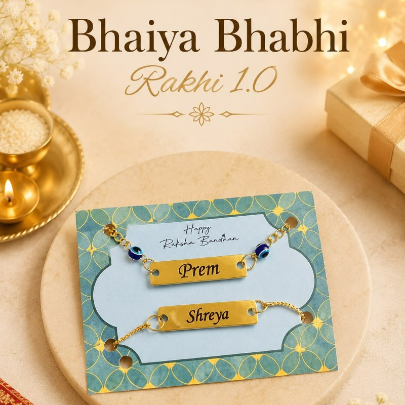 Personalized Bhaiya Bhabhi Rakhi Set with Custom Name | Best Gift for Rakshabandhan – Personalized Gift Product Photo Personalized Bhaiya Bhabhi Rakhi Set with Custom Name | Best Gift for Rakshabandhan personalized gift product photo