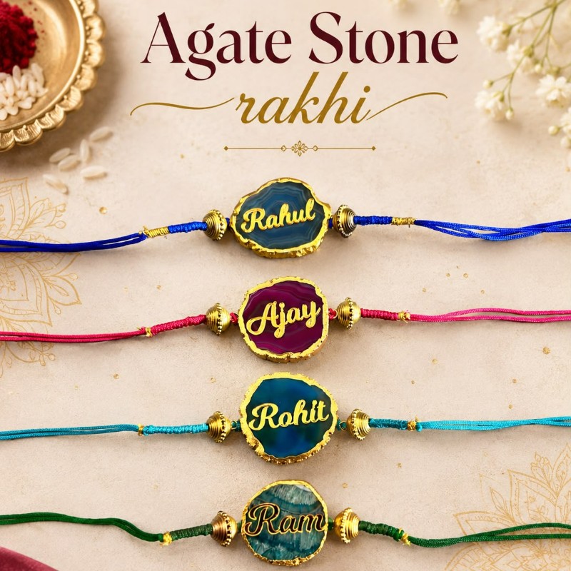 Personalized Agate Stone Rakhi | Best Gift for Brother, Sister & Rakshabandhan – Personalized Gift Product Photo Personalized Agate Stone Rakhi | Best Gift for Brother, Sister & Rakshabandhan personalized gift product photo