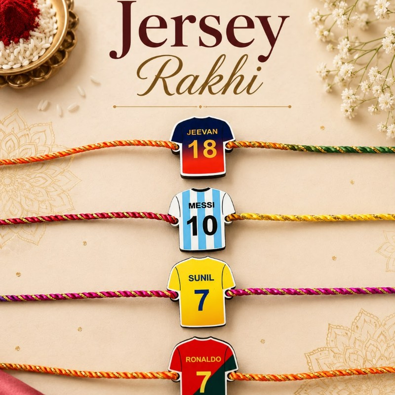 Personalized Jersey Rakhi with Custom Name & Number | Best Gift for Brother & Sister on Rakshabandhan – Personalized Gift Product Photo Personalized Jersey Rakhi with Custom Name & Number | Best Gift for Brother & Sister on Rakshabandhan personalized gift product photo