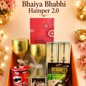 Personalized Rakhi Hamper for Bhaiya Bhabhi | Custom Wine Glasses & Photo Magnet | Rakshabandhan Gift personalized gift product photo