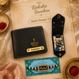 Personalized Rakhi Hamper with Wallet, Photo Keychain & Rakhi | Best Gift for Brother, Him on Rakshabandhan & Birthday personalized gift product photo