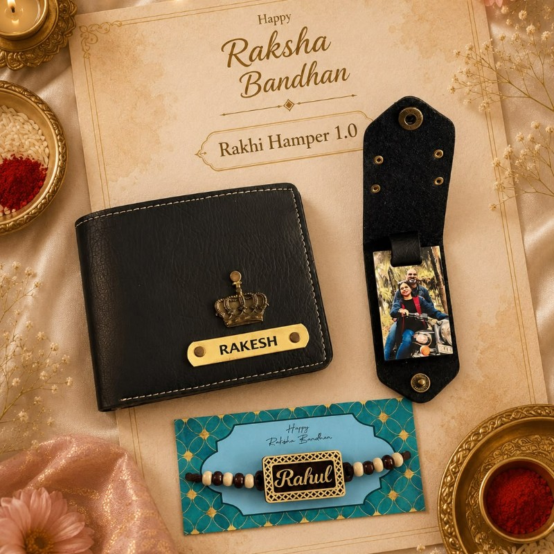 Personalized Rakhi Hamper with Wallet, Photo Keychain & Rakhi | Best Gift for Brother, Him on Rakshabandhan & Birthday - Personalized Gift Product Photo Personalized Rakhi Hamper with Wallet, Photo Keychain & Rakhi | Best Gift for Brother, Him on Rakshabandhan & Birthday personalized gift product photo