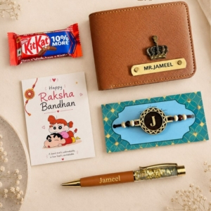 Personalized Rakhi Hamper with Wallet, Pen & Monogram Rakhi | Best Gift for Brother & Him on Rakshabandhan personalized gift product photo