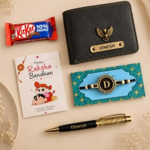 Personalized Rakhi Hamper with Wallet, Pen & Monogram Rakhi | Best Gift for Brother & Him on Rakshabandhan personalized gift product photo