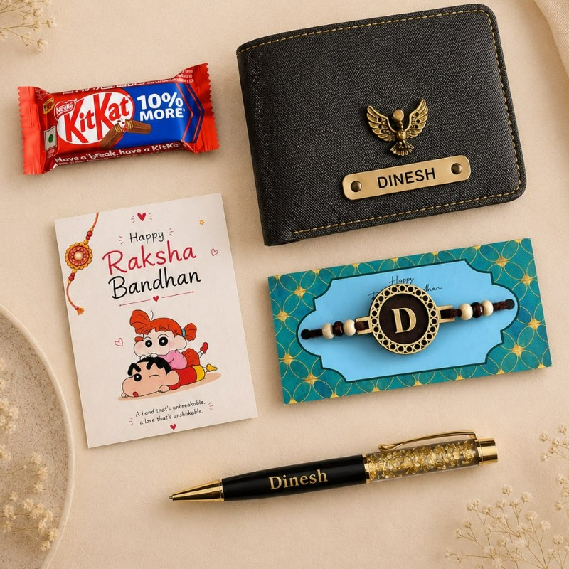 Personalized Rakhi Hamper with Wallet, Pen & Monogram Rakhi | Best Gift for Brother & Him on Rakshabandhan – Personalized Gift Product Photo Personalized Rakhi Hamper with Wallet, Pen & Monogram Rakhi | Best Gift for Brother & Him on Rakshabandhan personalized gift product photo