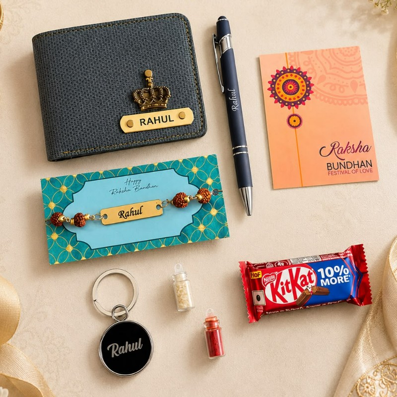 Personalized Rakhi Hamper 4.0 with Wallet, Pen & Keychain | Best Gift for Brother, Him on Rakshabandhan & Birthday - Personalized Gift Product Photo Personalized Rakhi Hamper 4.0 with Wallet, Pen & Keychain | Best Gift for Brother, Him on Rakshabandhan & Birthday personalized gift product photo