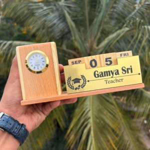 Personalized Wooden Penstand with Clock & Calendar | Best Gift for Teachers, Boss & Professionals on Birthday & Teacher's Day personalized gift product photo